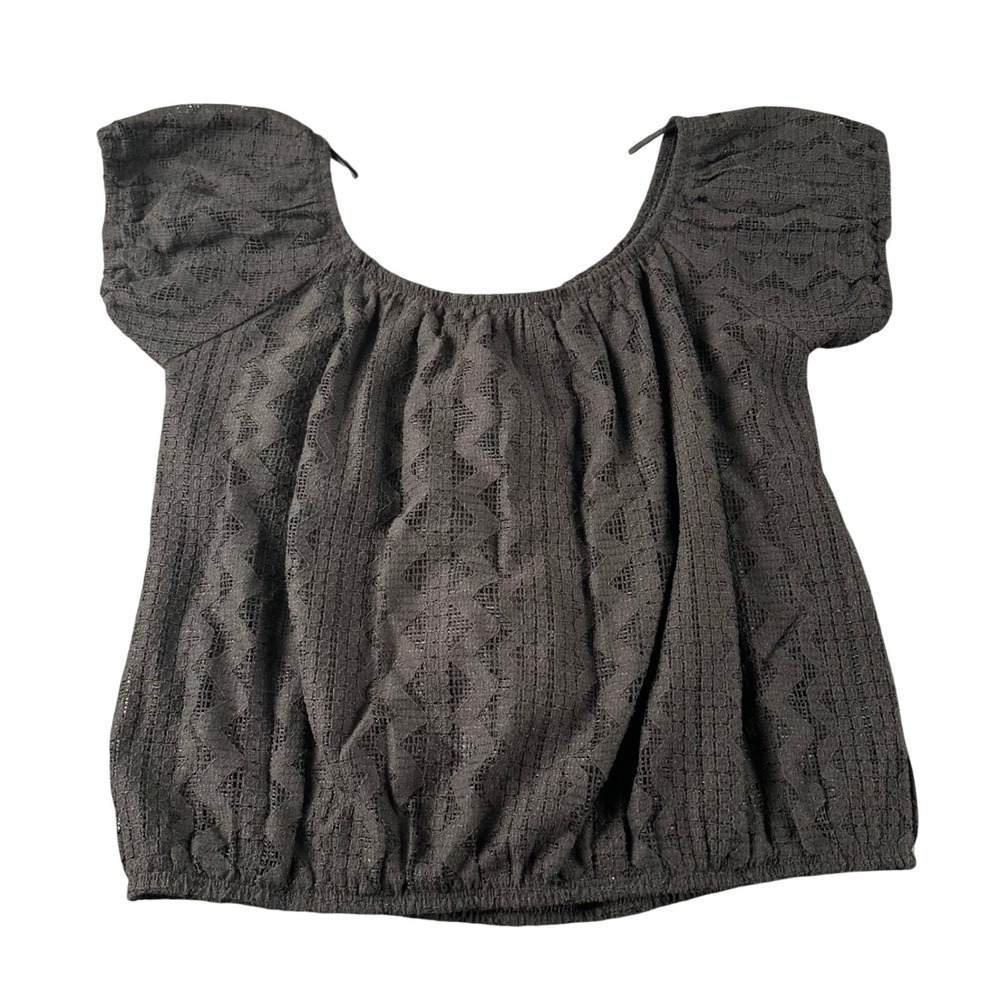 Express One Eleven Black Lace Peasant Top Womens L Boho Scoop Neck Blouse 0021